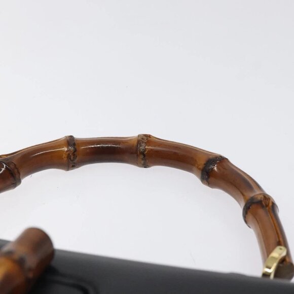 GUCCI Bamboo Hand Bag Leather Black Gold 000 46 0188 Auth 122152 - Picture 9 of 16